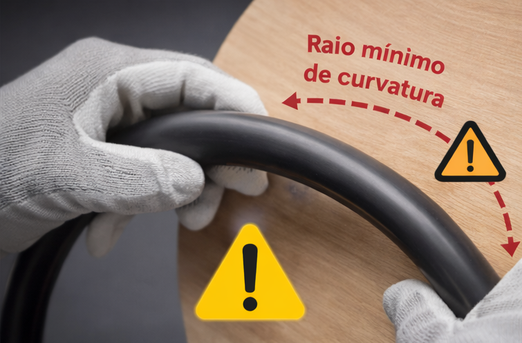 cuidado com a curvatura do cabo